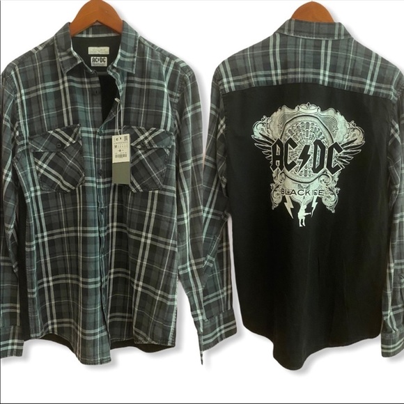 NWT ZARA MAN Plaid Shirt w/AC/DC Graphic on Back - Picture 12 of 12
